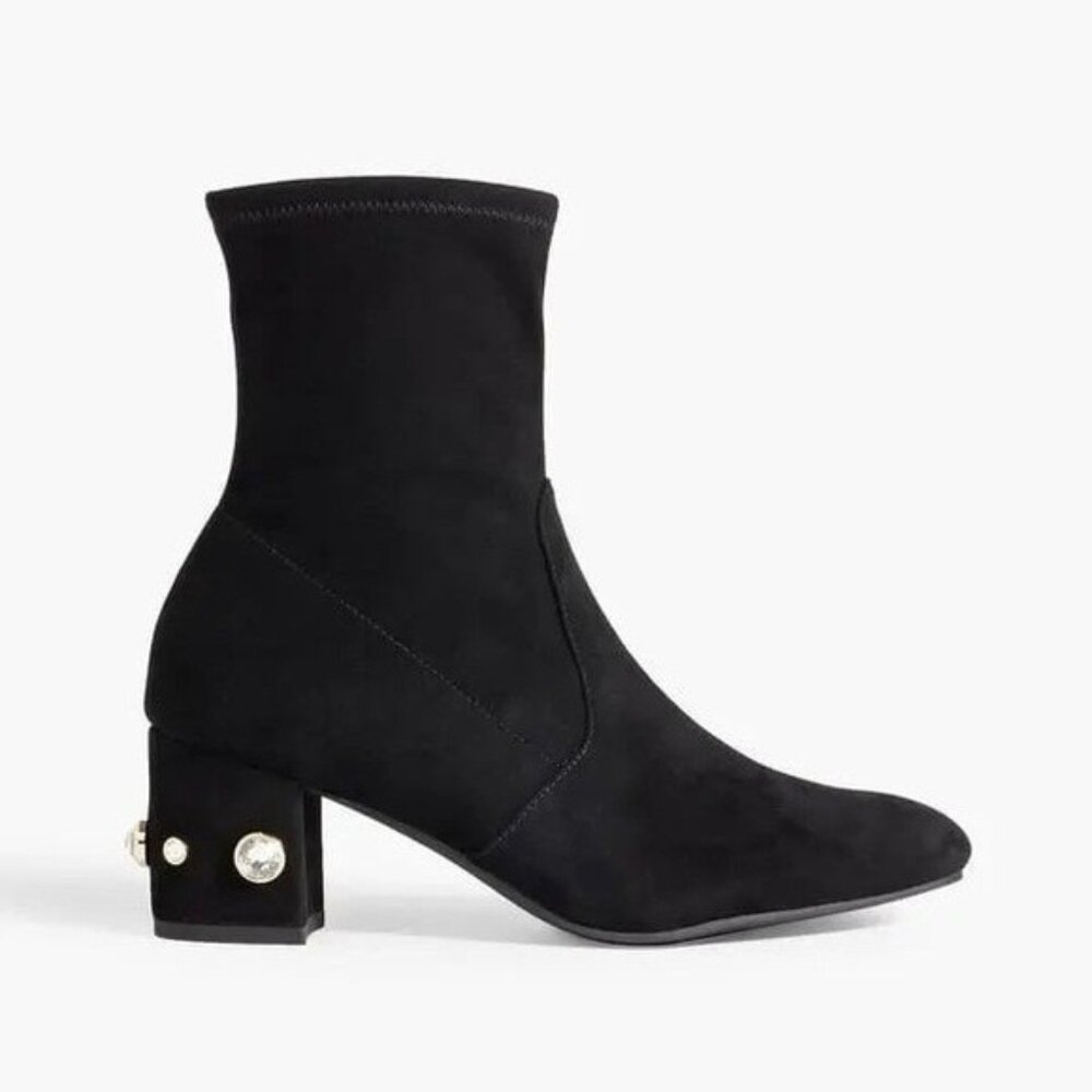 Stuart Weitzman Allshine Crystal-Embellished Suede Ankle Boots Sz 7.5 NEW
